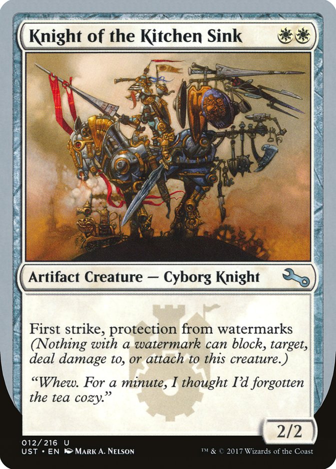 Knight of the Kitchen Sink ("protection from watermarks") [Unstable] | Amazing Games TCG