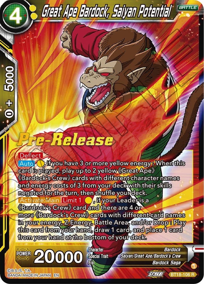 Great Ape Bardock, Saiyan Potential (BT18-106) [Dawn of the Z-Legends Prerelease Promos] | Amazing Games TCG