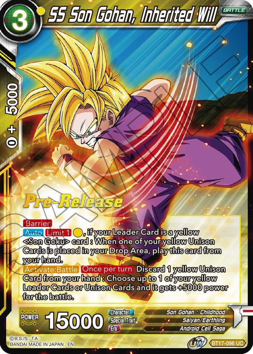 SS Son Gohan, Inherited Will (BT17-096) [Ultimate Squad Prerelease Promos] | Amazing Games TCG