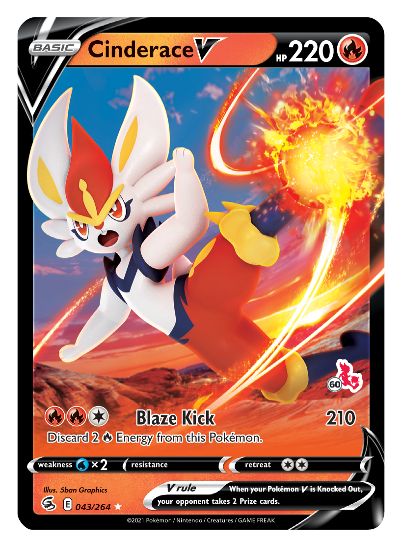 Cinderace V (043/264) (Cinderace Stamp #60) [Battle Academy 2022] | Amazing Games TCG