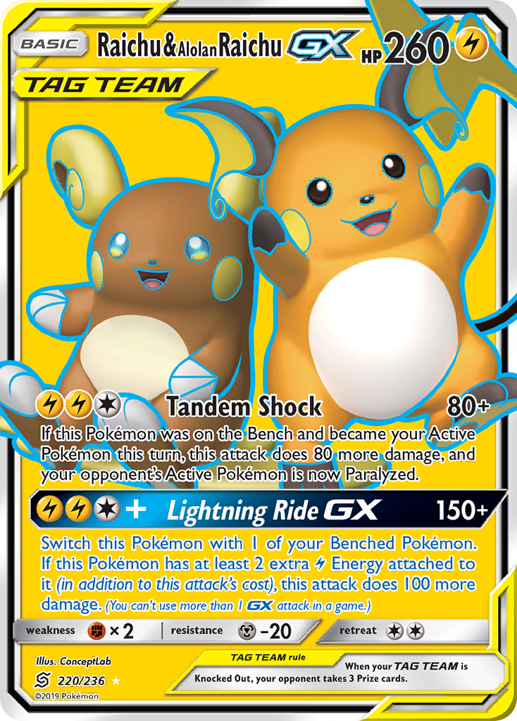 Raichu & Alolan Raichu GX (220/236) [Sun & Moon: Unified Minds] | Amazing Games TCG