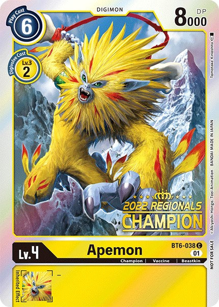 Apemon [BT6-038] (2022 Championship Online Regional) (Online Champion) [Double Diamond Promos] | Amazing Games TCG
