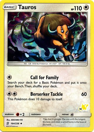 Tauros (164/236) (Pikachu Stamp #14) [Battle Academy 2020] | Amazing Games TCG