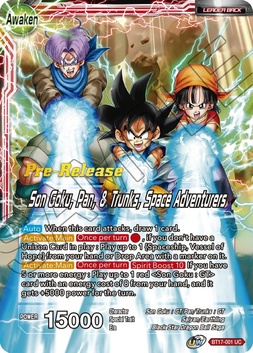 Son Goku // Son Goku, Pan, and Trunks, Space Adventurers (BT17-001) [Ultimate Squad Prerelease Promos] | Amazing Games TCG