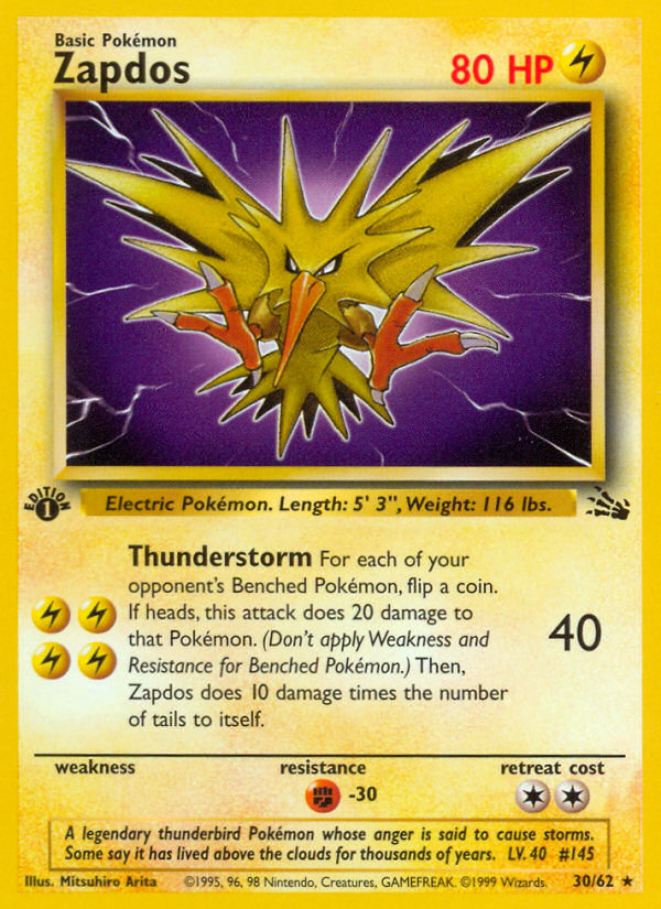 Zapdos (30/62) [Fossil 1st Edition] | Amazing Games TCG