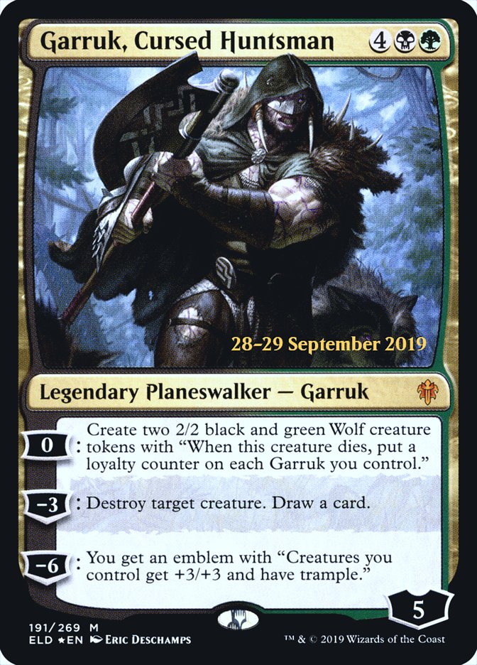 Garruk, Cursed Huntsman  [Throne of Eldraine Prerelease Promos] | Amazing Games TCG
