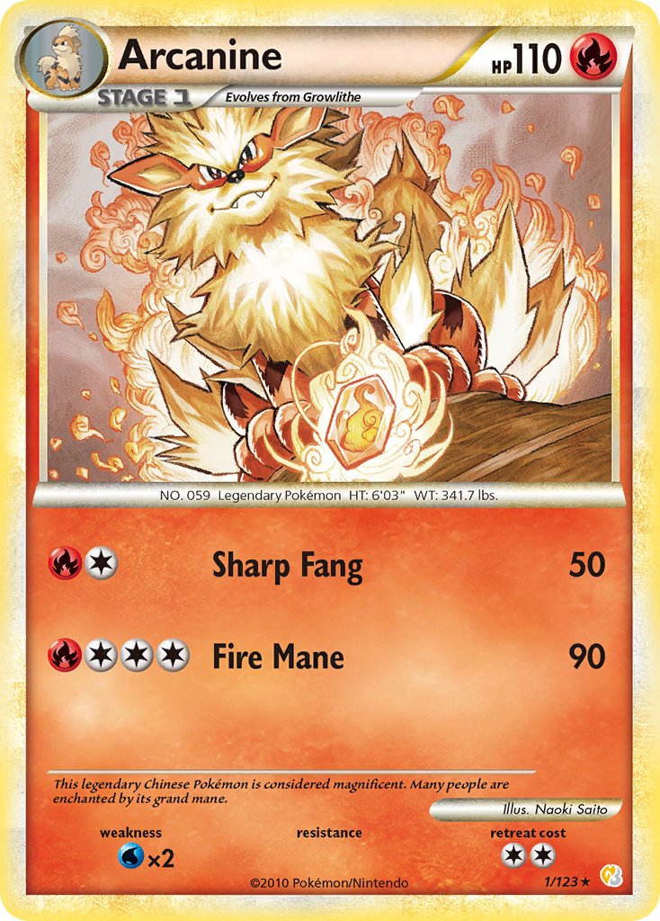 Arcanine (1/123) (Theme Deck Exclusive) [HeartGold & SoulSilver: Base Set] | Amazing Games TCG