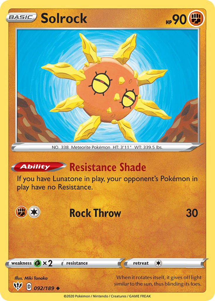 Solrock (092/189) [Sword & Shield: Darkness Ablaze] | Amazing Games TCG