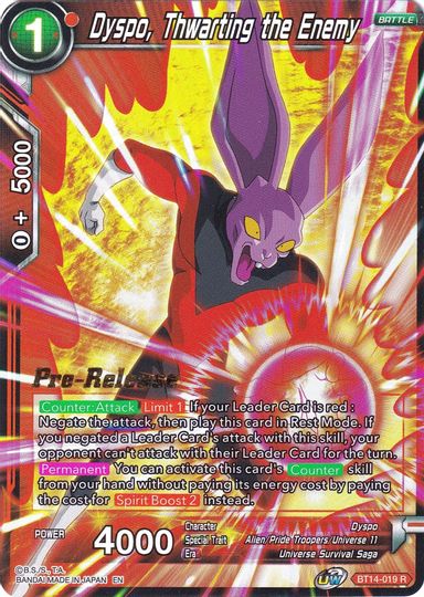 Dyspo, Thwarting the Enemy (BT14-019) [Cross Spirits Prerelease Promos] | Amazing Games TCG