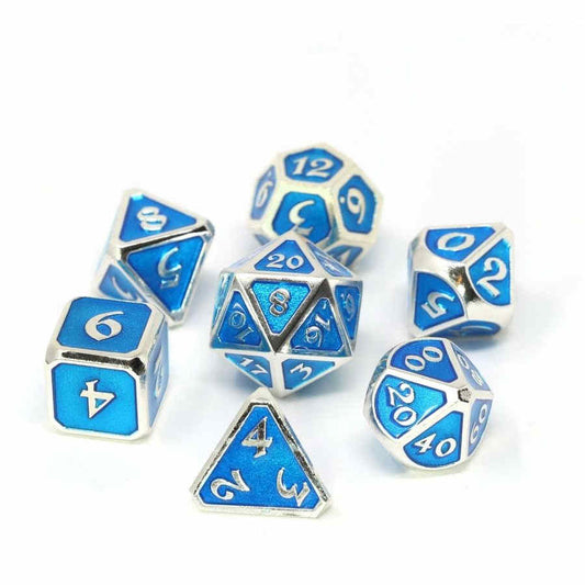 MYTHICA METAL 7CT POLY DICE SET - PLATINUM AQUAMARINE