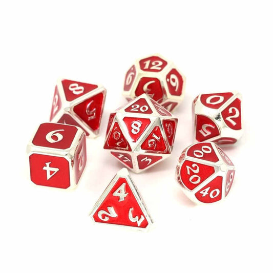 MYTHICA METAL 7CT POLY DICE SET - PLATINUM RUBY