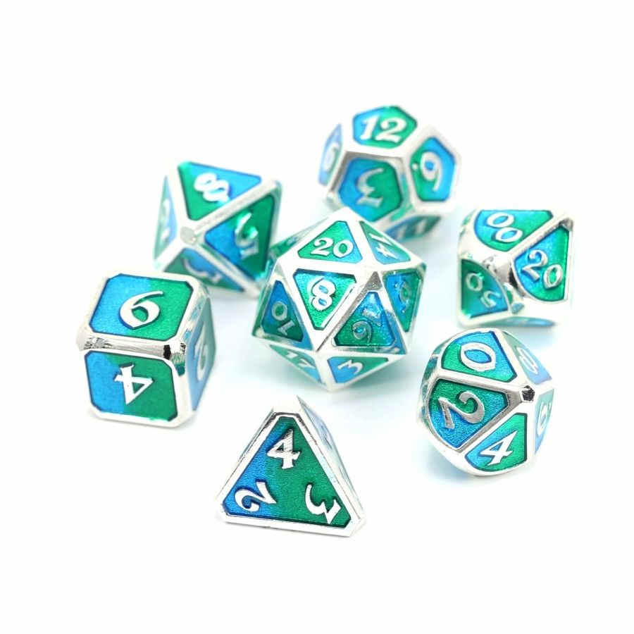 SPELLBINDER METAL 7CT POLY DICE SET - GAIA (AQUAMARINE/EMERALD) | Amazing Games TCG