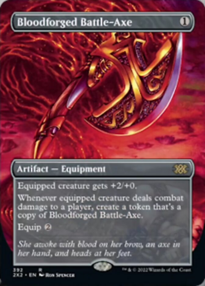 Bloodforged Battle-Axe (Borderless Alternate Art) [Double Masters 2022] | Amazing Games TCG