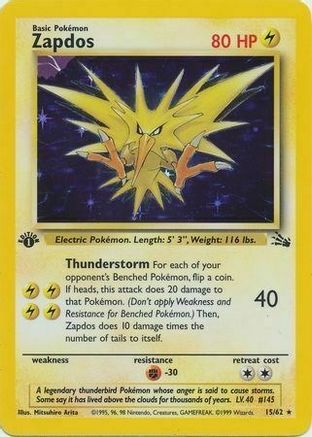 Zapdos (15/62) (Cosmos Holo) [Fossil 1st Edition] | Amazing Games TCG