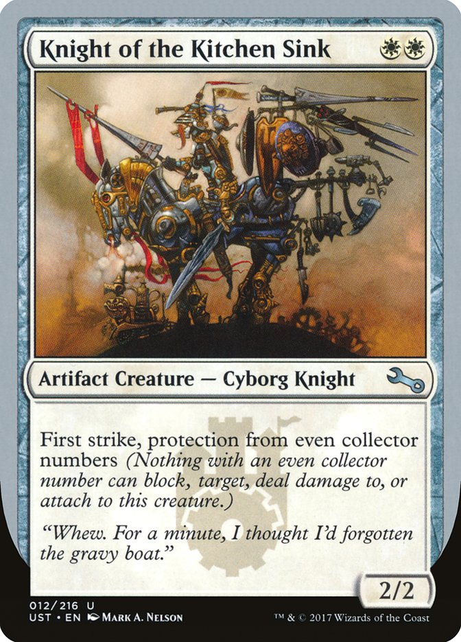 Knight of the Kitchen Sink ("protection from even collector numbers") [Unstable] | Amazing Games TCG