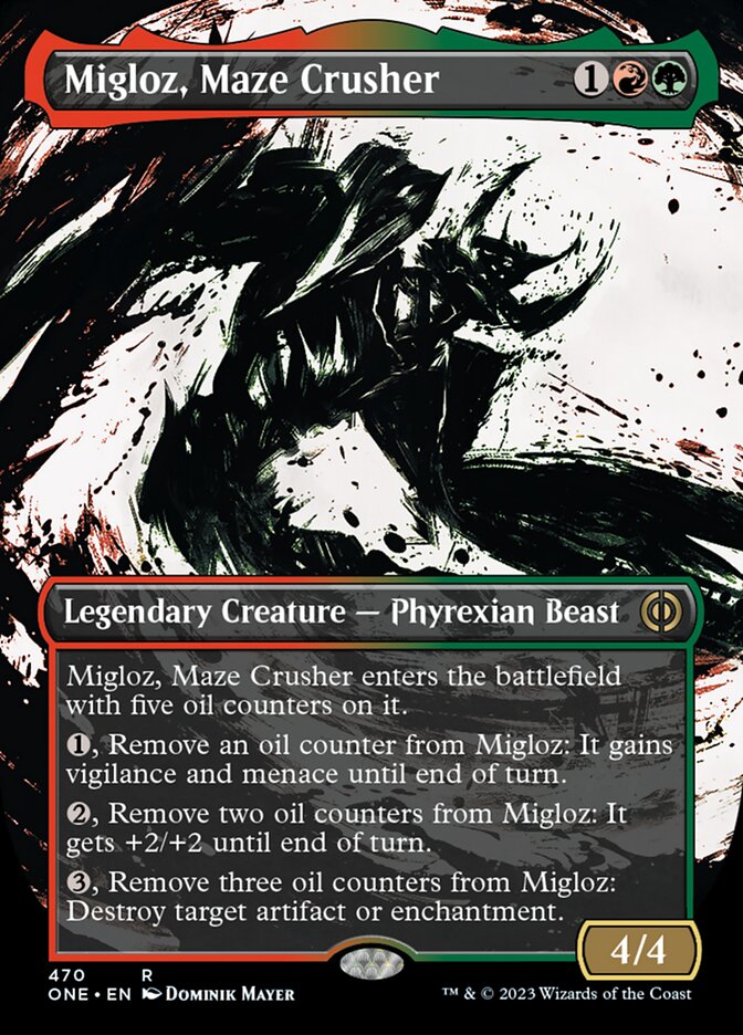 Migloz, Maze Crusher (Borderless Ichor Step-and-Compleat Foil) [Phyrexia: All Will Be One] | Amazing Games TCG