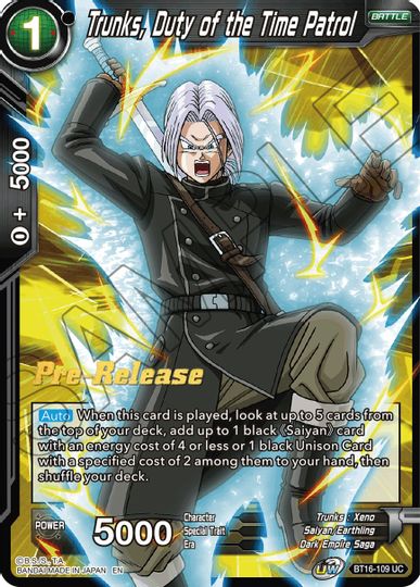 Trunks, Duty of the Time Patrol (BT16-109) [Realm of the Gods Prerelease Promos] | Amazing Games TCG
