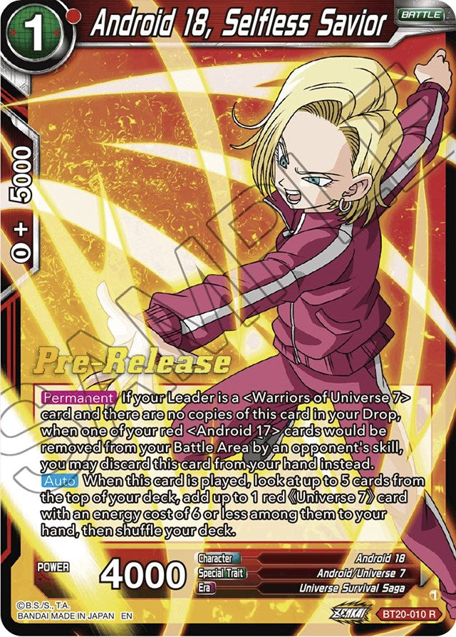 Android 18, Selfless Savior (BT20-010) [Power Absorbed Prerelease Promos] | Amazing Games TCG