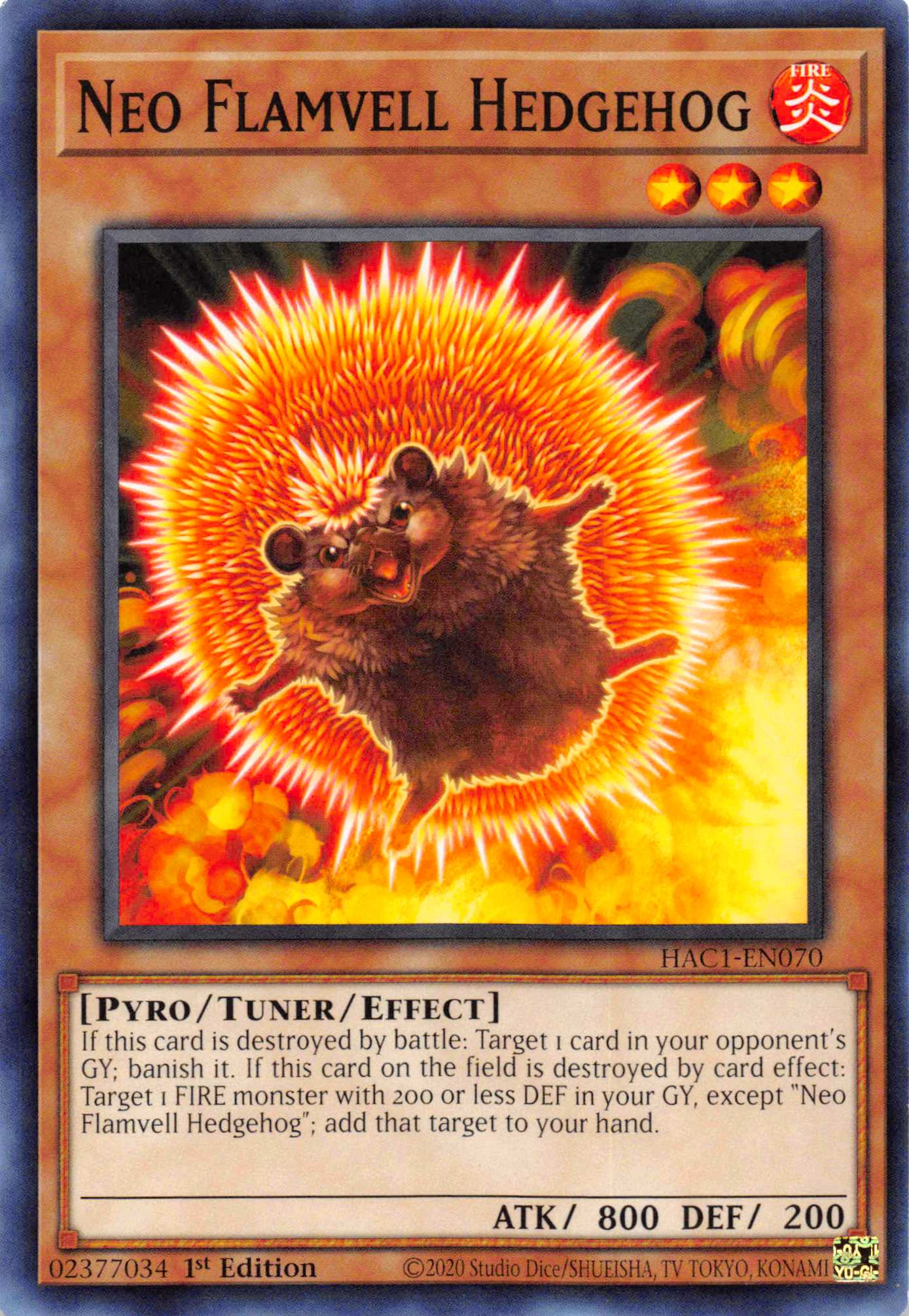 Neo Flamvell Hedgehog [HAC1-EN070] Common | Amazing Games TCG