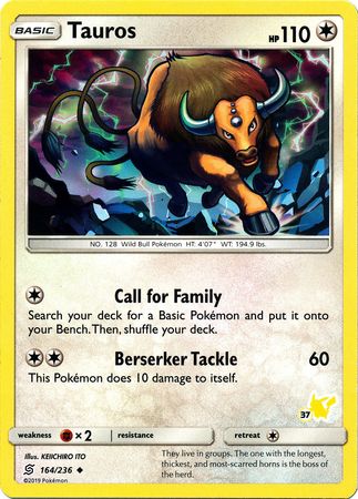 Tauros (164/236) (Pikachu Stamp #37) [Battle Academy 2020] | Amazing Games TCG